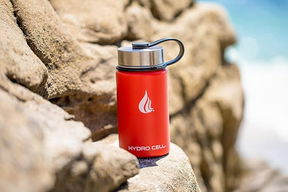 HYDRO CELL Stainless Steel Insulated Water Bottle with Straw - For Cold & Hot Drinks - Metal Vacuum Flask with Screw Cap and Modern Leakproof Sport Thermos for Adults (Mandarin 14oz)