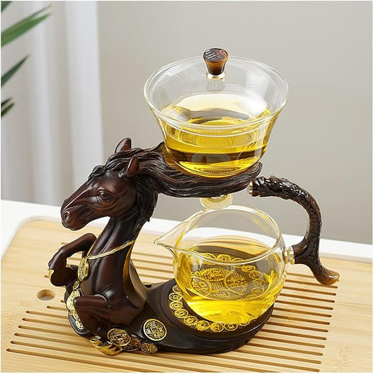 Semi Automatic Drip TeaPot, Lazy Kung Fu Glass Magnetic Tea Set, Heat Resistant Glass Magic Teapot Set, Suitable for home/office Reception Tea Set, Perfect for Holiday Gifts