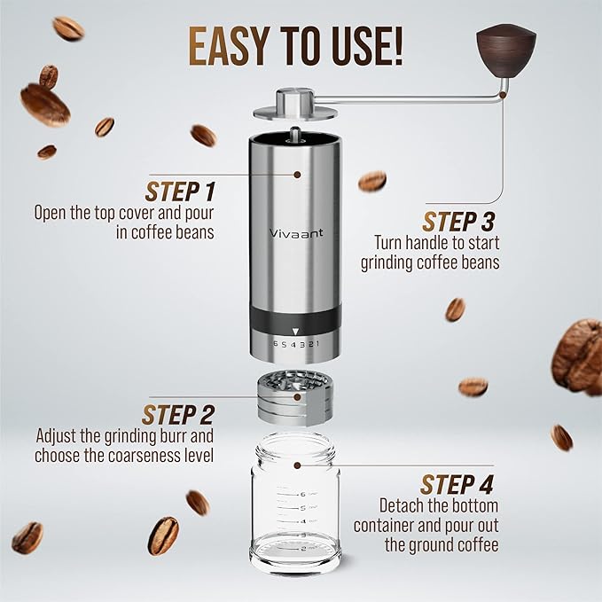 Manual Coffee Grinder (32g Capacity), Hand Coffee Grinder with Adjustable Dragon Tooth Stainless Steel Conical Burr, Bean Coffee Grinder Manual for Drip Coffee, Espresso, & French Press
