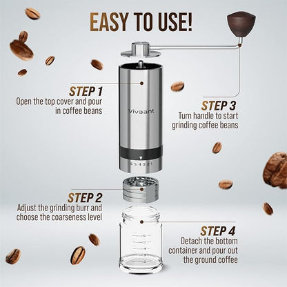 Manual Coffee Grinder (32g Capacity), Hand Coffee Grinder with Adjustable Dragon Tooth Stainless Steel Conical Burr, Bean Coffee Grinder Manual for Drip Coffee, Espresso, & French Press