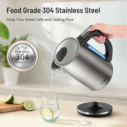 Electric Kettle Temperature Control, 1.7L Stainless Steel Tea Kettle, BPA-Free Hot Water Boiler with LED Light,1500 Watts for Fast Heat Up, Auto Shut-Off, Boil-Dry Protection, Keeping Warm