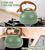 Load image into Gallery viewer, Stovetop Whistling Tea Kettle 3.2QT - Stainless Steel with Wood Grain Handle, Loud Whistle Kettle for Tea, Coffee &amp; Milk, Ergonomic Grip &amp; Balanced Pour Spout (Emerald Green)