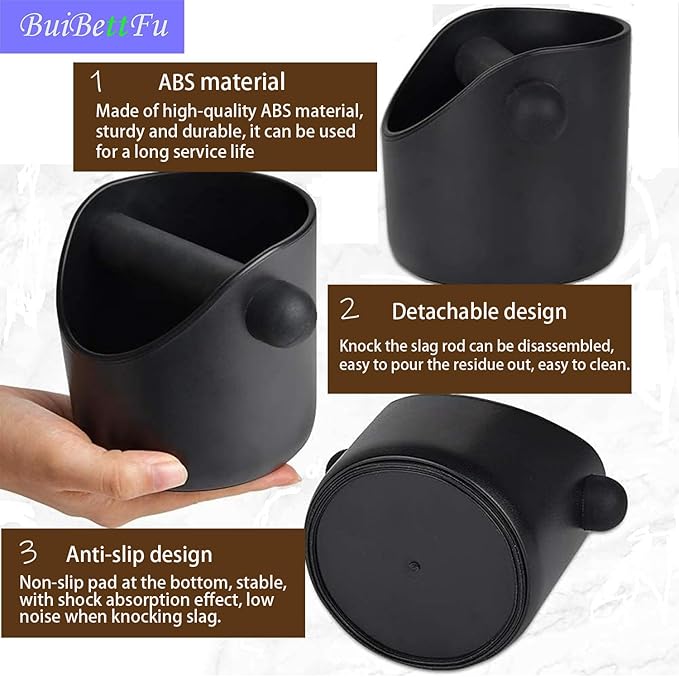 Coffee Knock Box Shock-Absorbent Durable Barista Style Knock Box With Removable Knock Bar and Non-Slip Base Gift (4.6 x 4.3 Inch-Black)