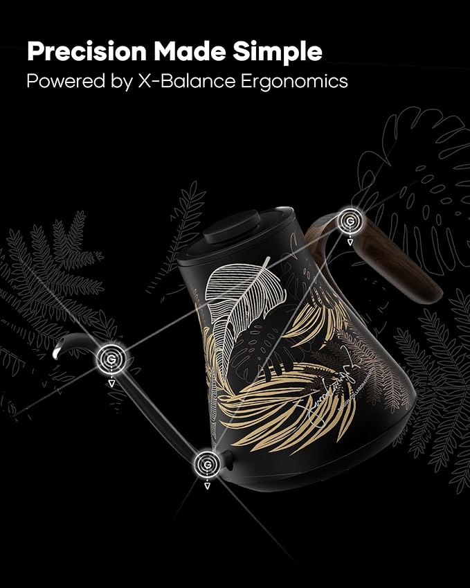 Cocinare FLOW B9 Gooseneck Electric Kettle, Precise Temperature Control for Pour-Over Coffee & Tea Brewing, Stainless Steel Interior, Rapid Heating for Boiling Water 0.9L (Rainforest)