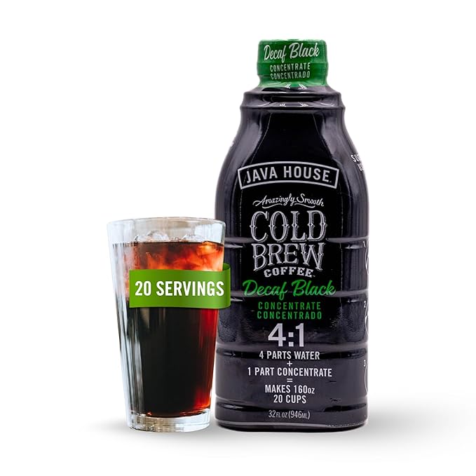 JAVA HOUSE Cold Brew Coffee, Decaf Colombian 4:1 Liquid Concentrate, 32 Ounce Bottle
