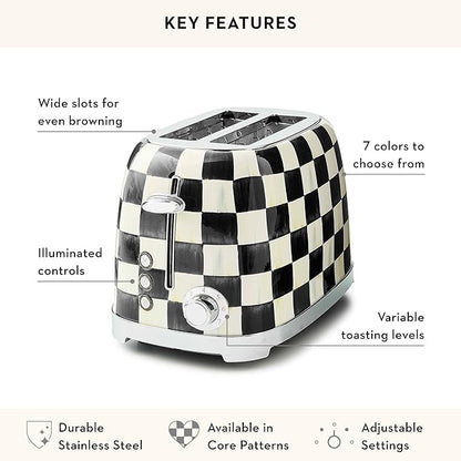 MACKENZIE-CHILDS 2-Slice Toaster, Decorative Toaster for Kitchen, Black-and-White Courtly Check