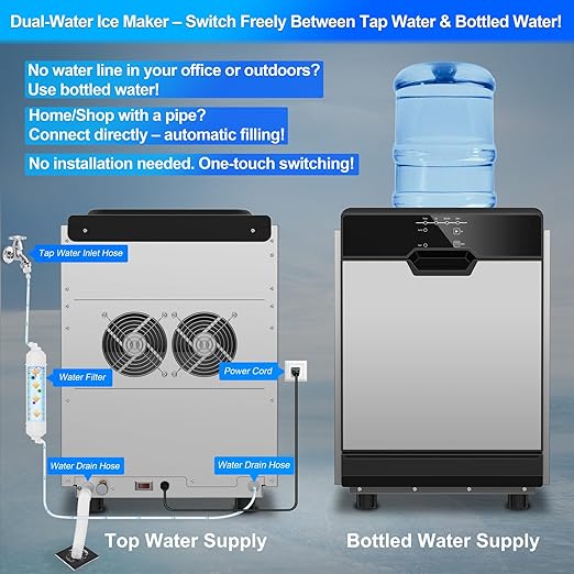 Nugget Ice Makers Countertop Soft Chewable Pellet Ice Machine with Auto-Cleaning Function, Ice/Water/Ice-Water Mix Mode, 50 Lbs/24H Portable Countertop Ice Makers for Home Party RV Camping