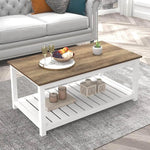 Load image into Gallery viewer, FOLUBAN Farmhouse Coffee Table with Storage Shelf, Rustic Vintage Wood Cocktail Table for Living Room, White