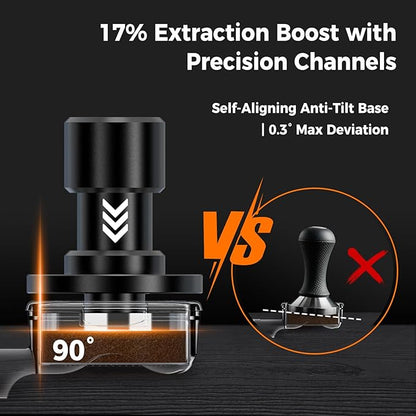 IKAPE 58.35MM V6 Impact Espresso Tamper with Sound Feedback, 15lb/30lb Interchangeable Springs, Espresso Low-Profile Tamper with Triple-spring System, Fits Over 58mm portafilters