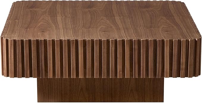 KEVINSPACE Square Wood Coffee Table, Fluted CoffeeTable Handcraft Drum TeaTable CenterTable for Living Room, Modern Wooden CocktailTable for Small Space, Easy Assembly 35.43" 15.75" H Walnut