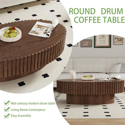 Handmade Wood Oval Coffee Table - Contemporary Style for Living Room, Pedestal Design & Easy Assembly (Walnut)