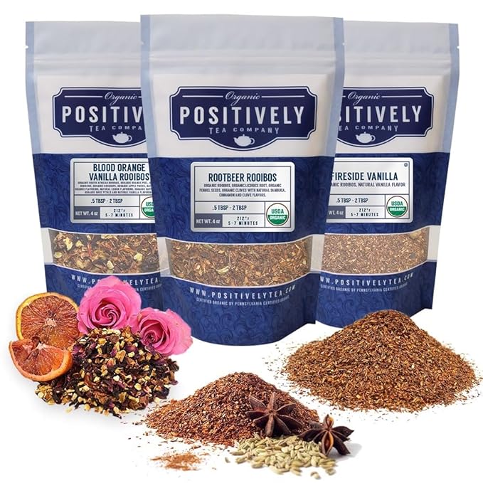 Organic Positively Tea Company, Rooibos Tea Sampler, Loose Leaf, 4 Ounce, 3 Pack