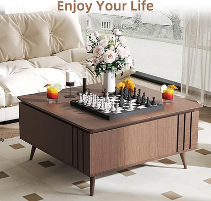 36.2" Lift Top Coffee Table with Storage, Large Square Coffee Tables with Hidden Compartment, Mid Century Modern Center Table for Home Office,Living Room,Dark Walnut