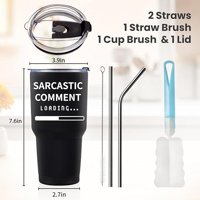 COMOOO Sarcastic Comment Funny Travel Tumbler for Friends, Coworkers, Dads - Stainless Steel Insulated 30oz Double Wall Vacuum Tumbler with Saying, Lid and Straw