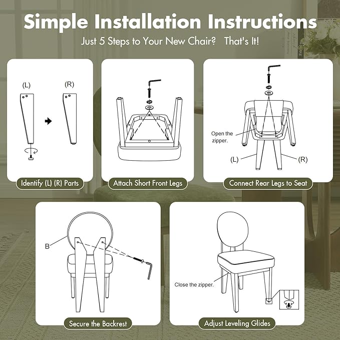 Mid-Century Modern Walnut Dining Chairs Set of 4, Vintage Green Wooden Kitchen Chairs, Retro Upholstered Velvet Cushioned Seat with Curved Backrest, Armless Accent Side Chair for Bedroom