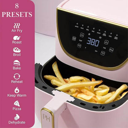Paris Hilton Air Fryer, Large 6-Quart Capacity, Nonstick Made without PFAS, Touchscreen Display, 8-in-1 (Air Fry, Roast, Broil, Bake, Reheat, Keep Warm, Pizza, Dehydrate), Dishwasher Safe, Pink