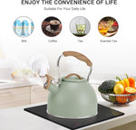 Load image into Gallery viewer, Tea Kettle, Vegoran 100 OZ / 3 Liter Whistling Tea Kettle, Tea Pots for Stove Top Food Grade Stainless Steel with Wood Pattern Folding Handle, Loud Whistle Kettle for Tea, Coffee, Milk (Green)