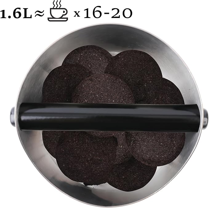 Coffee Knock Box, Large Capacity Espresso Knock Box with Non-Slip Base, Coffee Measuring Cup,Coffee Puck Knock Box Stainless Steel for Espresso Machine Coffee Grounds (Silver)