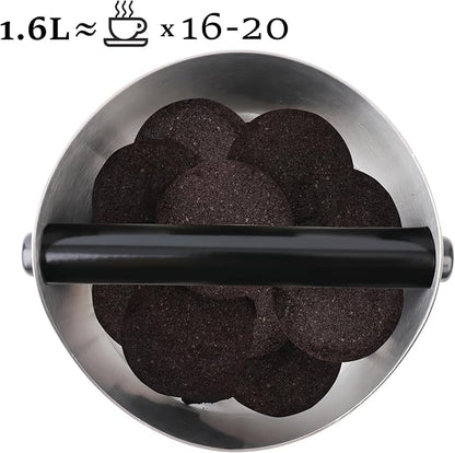 Coffee Knock Box, Large Capacity Espresso Knock Box with Non-Slip Base, Coffee Measuring Cup,Coffee Puck Knock Box Stainless Steel for Espresso Machine Coffee Grounds (Silver)