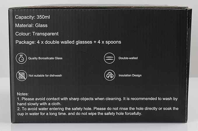 LIBWYS 4 Pack Double Walled Coffee Cups Glasses Mugs 12oz, Espresso Cappuccino Latte Tea Cups with Handle, Heat Resistant Borosilicate Clear Glasses 350ml