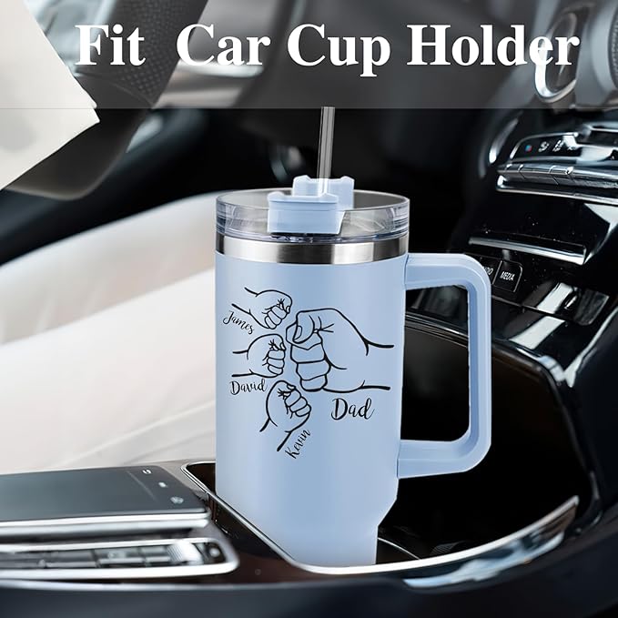 Custom Dad Tumbler with Kids Names, Personalized 40 Oz Tumbler with Handle and Straw, Personalized Birthday Gifts for Dad Husband