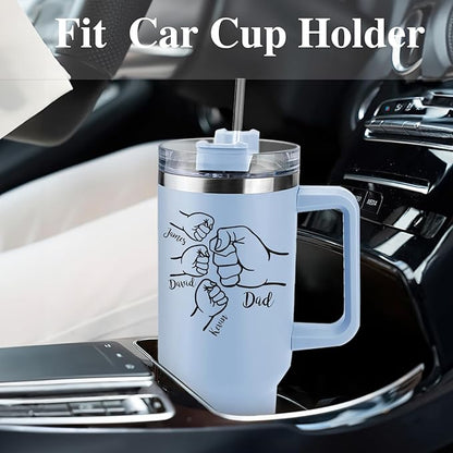 Custom Dad Tumbler with Kids Names, Personalized 40 Oz Tumbler with Handle and Straw, Personalized Birthday Gifts for Dad Husband