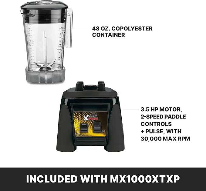 Waring Commercial MX1000XTXP 3.5 HP Blender with Paddle Switches, Pulse Feature and a 48 oz. BPA Free Copolyester Container, 120V, 5-15 Phase Plug