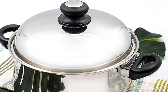 Tuxton Home Nevada 5 Quart Dutch Oven; Stainless Steel, PFTE & PFOA Free, Freezer to Oven Safe, Induction Compatible