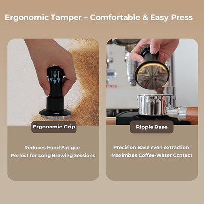 Coffee Tamper 53mm, Spring Loaded Espresso Tamper with 25lb/30lb/35lb Calibrated Springs, Sound Feedback & Ripple Base for Even Extraction, Espresso Accessories