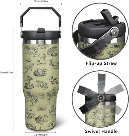 30oz Frog Tumbler with Handle and Straw, Stainless Steel Insulated Frog Cup with Top Handle and Lid, Frog Coofee Mug Gifts for Women Men