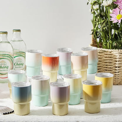12 Pack 3 oz Sublimation Mini Tumbler Shot Glass with Straw and Lid, Gradient Color Insulated Stainless Steel Mini Tumblers Cups for Beach Birthday Wedding Parties, DIY Customizable Party Gift