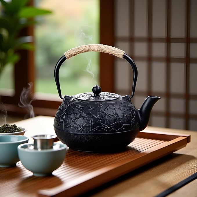 60.9oz YJX Cast Iron Teapot, Japanese Tetsubin Tea Kettle for Stovetop Safe, Cast Iron Tea Pot with Infuser for Loose Leaf, Black Kettle Teapot, Good Gift For Tea Lovers(1800ml)