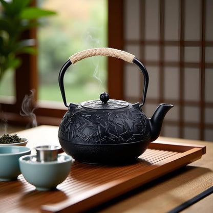 60.9oz YJX Cast Iron Teapot, Japanese Tetsubin Tea Kettle for Stovetop Safe, Cast Iron Tea Pot with Infuser for Loose Leaf, Black Kettle Teapot, Good Gift For Tea Lovers(1800ml)