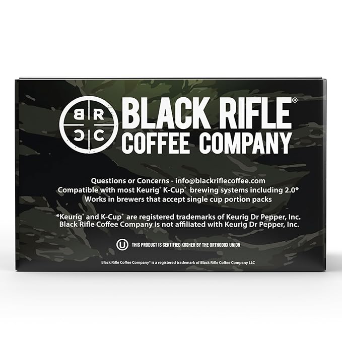 Black Rifle Coffee Company Just Black, 12 Count, Medium Roast K Cups - Single Serve K Cups Coffee Pods - Kcup Pods Compatible with Keurig 1.0 & 2.0 - Made from Arabica Beans
