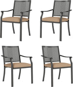 Load image into Gallery viewer, PHI VILLA Outdoor Metal Dining Chairs Set of 4, Black Wrought Iron Stackable Chairs with Cushions, Heavy-Duty Seating Furniture for Patio, Deck, Yard, Porch