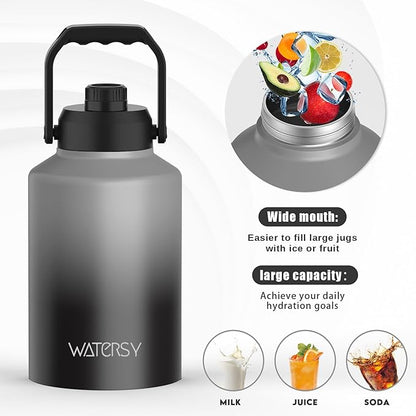1 Gallon Water Bottle Insulated(Cold for 48 Hrs),BPA Free&Leak Proof,128oz Stainless Steel Water Jug,Big thermo,Large Water Bottle with Handle for Gym,Hiking,Camping&Travel,Gray