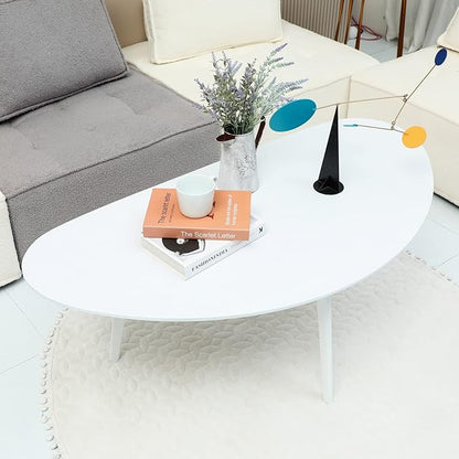 FIRMINANA Mid Century Modern Coffee Table,Large Oval White Coffee Table for Living Room,for Small Spaces,White-47.3" W x 23.63" D x 17.72" H