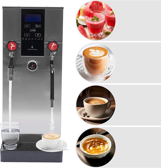 Commercial Milk Frother, 2.3KW 12L Multi-Purpose Full-Automatic Steam Boiling Water Frothing Machine Steam Milk Frothing Machine with 24H Timing Function for Tea Coffee Dessert Milk Silver