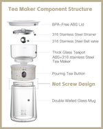 Load image into Gallery viewer, ZENS Cool Glass Teapot with Infuser, Smart One Touch Tea Maker for Loose Tea Diffusers with Insulated Mug and Portable Tea Kits, Enchanted Teapot Alternatives for Tea Lover Gifts