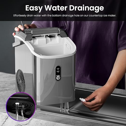 Kismile Nugget Ice Makers Countertop, Portable Sonic Ice Machine with Chewable Ice, 35Lbs/24H, Pebble Ice Maker with Self-Cleaning/One-Click Operation, Crushed Ice Maker for Home(Grey)