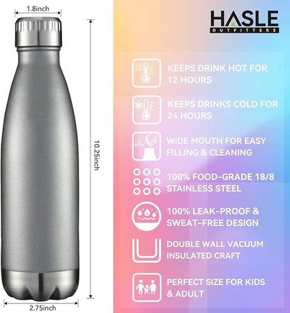HASLE OUTFITTERS 17oz Stainless Steel Water Bottles Bulk, Vacuum Insulated Water Bottles Double Walled Reusable Metal Sports Water Bottles Keep Drinks Hot and Cold, Gray, 4Packs