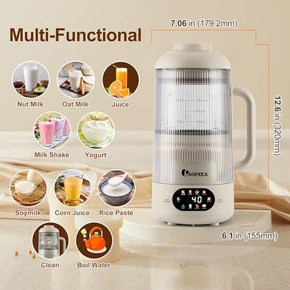 IAGREEA 35oz Noise Reducing Nut Milk Maker Machine, 10 in 1 Automatic Soy Milk Maker with 8 Blades, Homemade Oat, Juice, Yogurt, Milk Shake, 12H Delay, 6H Keep Warm, BPA-Free, Self-Cleaning