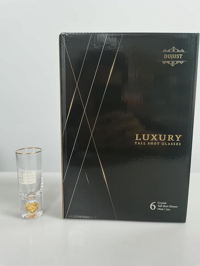 DUJUST Cool Shot Glasses (2oz), Shot Glass Set Decorated with 24K Gold Leaf Flakes, ONE OF A KIND, Cool & Cute Shot Cups, BPA-Free & Lead-Free, Perfect for Décor & Collection, Gift Choices - 6 pcs