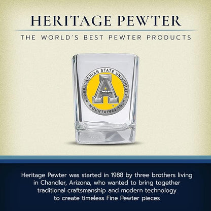 Heritage Pewter Appalachian State University Square Shot Glass | Hand-Sculpted 1.5 Ounce Shot Glass | Intricately Crafted Metal Pewter Alma Mater Inlay