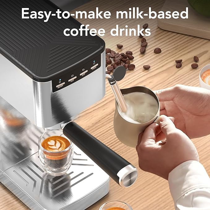 Kndko Espresso Machine, 20 Bar Espresso Coffee Maker with Steam Milk Frother, Compact Stainless Steel Coffee Machine with 40.5oz Removable Water Tank for Espresso, Latte, Cappuccino, Iced Coffee