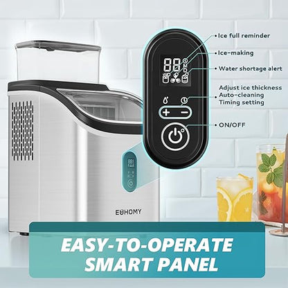 EUHOMY Ice Cube Maker Machine Countertop with External Water Tank, 34Lbs, 16Pcs Ready in 13 Mins, 2 Ways to Add Water, Auto-Cleaning, with Ice Scoop & Basket, for Home/Kitchen/Office/Bar (Silver)