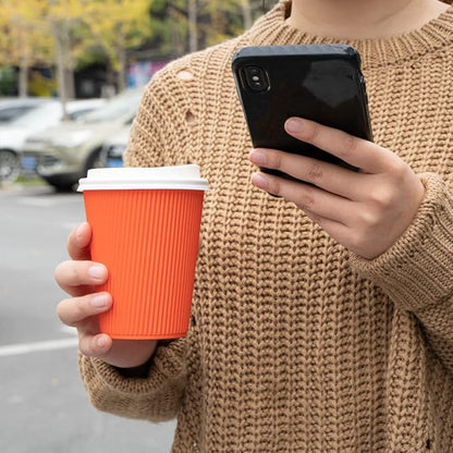 Restaurantware-12 Ounce Disposable Coffee Cups, 500 Double Wall Hot Cups For Coffee - Lids Sold Separately, Rolled Rim, Orange Paper Insulated Coffee Cups, For Hot Coffee, Tea, And More