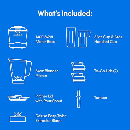 nutribullet® SmartSense Blender Combo, 1400W, 64oz Pitcher, 32oz & 24oz Cups, 5-Speed, Smoothies, Ice and Frozen Fruit, Nut Milk, Soup, Matte Black, NBF50700AK