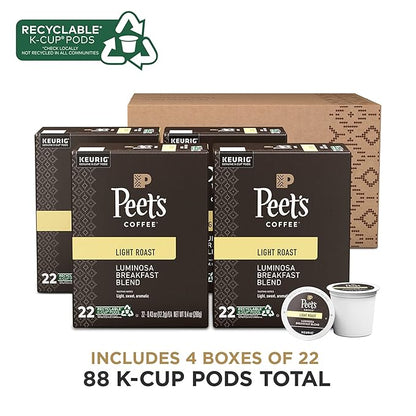 Peet's Coffee, Light Roast K-Cup Pods for Keurig Brewers - Luminosa Breakfast Blend 88 Count (4 Boxes of 22 K-Cup Pods)
