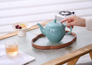 Antique Ceramic Teapot Coffee Pot with Infuser, 400ml (1-2 cups) Small Porcelain Tea Pots for Loose Leaf Tea, with Removable Stainless Steel Strainer and Lid for Gift (Cyan)